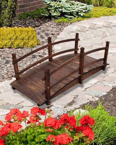 Ponticello da Giardino in Legno, Ponte in legno per laghetto da giardino, 4,6 5 6 piedi, ponte pedonale ad arco per esterni con ringhiera, ponte pedonale rustico giapponese per percorsi paesaggistici