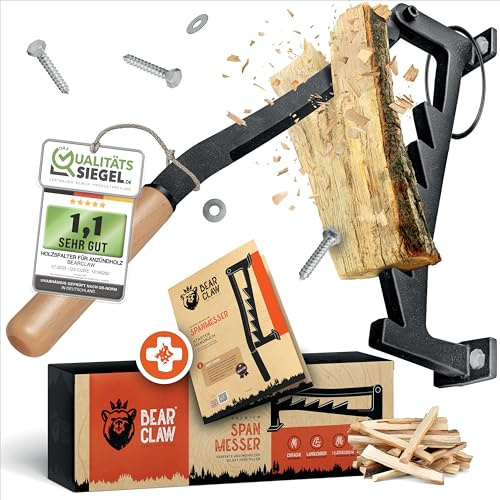 BearClaw Holzspalter manuell - Anzündholz Spalter zur Wandmontage - Handholzspalter, Spanmesser, Wand Holzspalter, Spalter Holz - Indoor & Outdoor Holz spalten - inkl. Anleitung - mit Holzgriff