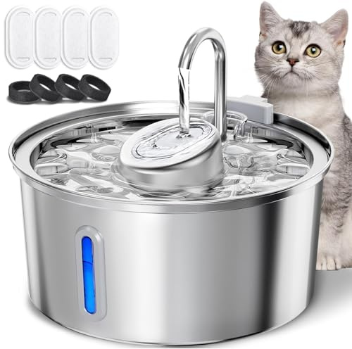XUNIVERS Bebedero para Gatos 3.2L, Fuente de Agua para Mascotas Ultra Silenciosa con luz LED - Filtración Cuádruple, Ultra Silencioso,Cuenco Dispensador Automático de Agua con Ventanas de Perspectiva