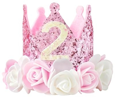 HUVZOR 2 años Corona Cumpleaños, Tortas de Corona Cumpleaños bebe Corona Princesa Niña Decoración de Cumpleaños, Regalo para Cumpleaños Niñas, Fiesta para Niños