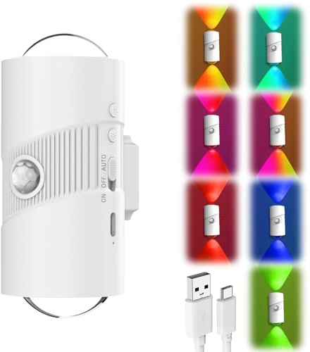 L.StarryIsland Applique Murale LED (Intérieur/Extérieur) Avec Détecteur de Mouvement,Appliques Dégradé Rgb, 4 Modes de Luminosité, Rechargeable Sans Fil Et Allumage/Extinction Auto (Blanc)