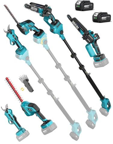 SEESII 8-in-1 Telescopico Giardino, 6 Motosega per Potatura Alberi Siepi