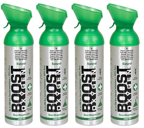 Boost Oxygen Large Natural 10 Liter Canister | Respiratory Support for Aerobic Recovery, Altitude, Performance and Health (4 Pack)