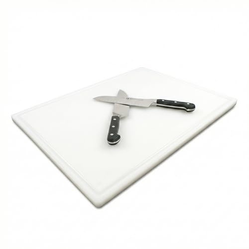 Commercial Grade Plastic Cutting Board with Juice Groove - 18 x 12 Inch for Carving Meat, Grilling, BBQ - 1/2 Thick White HDPE Poly for Food Service