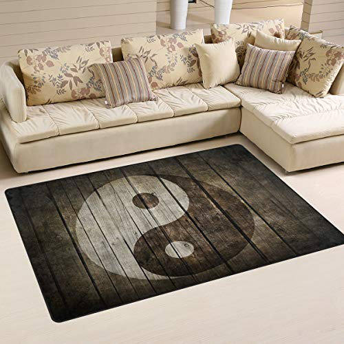 Use7 Chinesischer Ying-Yang-Holzteppich für Wohnzimmer, Schlafzimmer, 100 x 150 cm