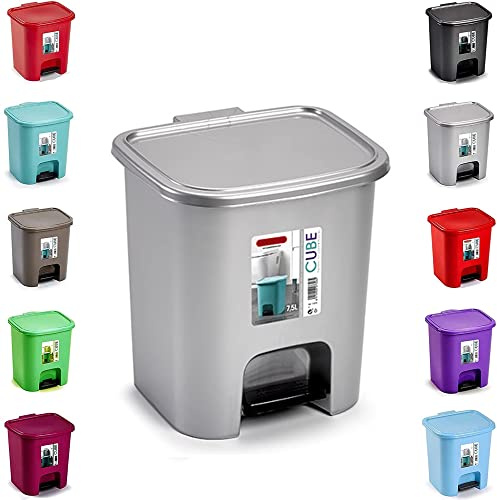 plastific 7.5l Foot Pedal Bin Dustbin Rubbish Kitchen Pedal Bins Plastic Foot Pedal Bin Paper Waste Pedal Trash Bin Kitchen Office Plastic Bins (Silver, 7.5l)