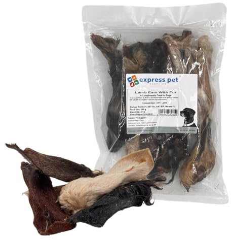 Express Pet Supplies 250g Lamb Ears With Fur/Hair, 100% Natural Dog Treat Chew