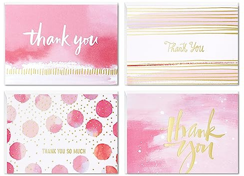 Hallmark Thank You Cards Assortment, Pink and Gold Watercolor (40 Thank You Notes with Envelopes for Wedding, Bridal Shower, Baby Shower, Business, Graduation)