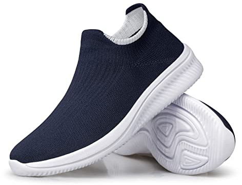 vibdiv Chaussettes Baskets Chaussures de Marche pour Femme Plat Chaussures Décontractées Légères pour Jogging Travail Bleu Marine 39