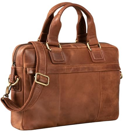 STILORD Andrew Vintage Business Leather Bag Classic Briefcase for Men Women 13,3 Inch Laptop Bag in Genuine Leather Trolley Attachable Colour:Andorra - Brown
