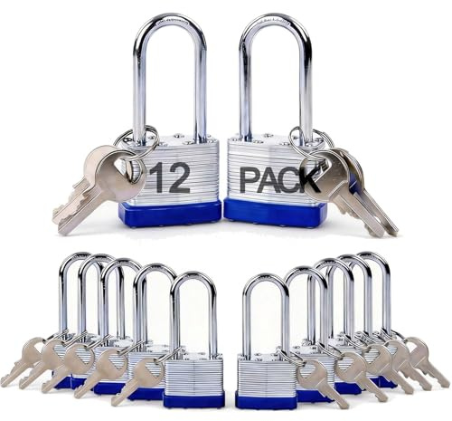 SEPOX® Heavy Duty Steel Padlock Keyed-Alike 58mm Extra Long Shackle 12Locks | for Gate Shed Fence Truck Toolbox Locker Lock Body All Weather 40mm, 12PC Padlock with 24 Same Keys, Hardened Steel, Anti-Cut