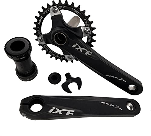 DECKAS 170mm Crankset, 104BCD 32T 34T 36T 38T Round Single Speed Narrow Wide Tooth Chainring and Crank Arm Set for MTB BMX Road Bicycle (Black 32T)
