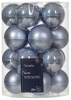 Kaemingk Weihnachtskugeln Glas 6cm x 20 Stück Christbaumkugeln Hellblau eisblau - graublau - taubenblau - Pastellblau