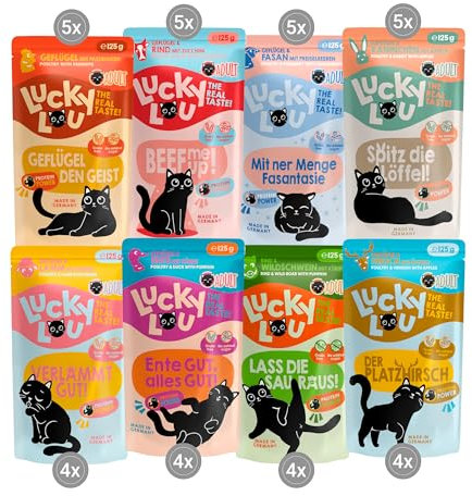 Lucky Lou Lifestage Adult Katzenfutter nass - hochwertiges Katzenfutter mit viel Protein - Nassfutter getreidefrei & ohne Zucker (125g (36er Pack), 8 Sorten Mix)