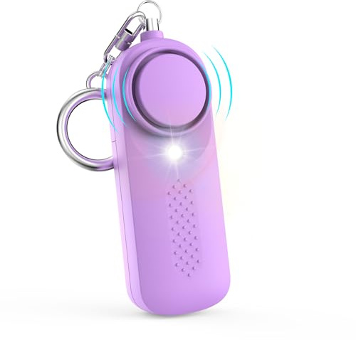Qoosea Alarma Personal Femenina Safesound Personal Security Alarma 130DB Alarma de Seguridad con Luz LED Aprobada por la Policía Llavero Alarma para Niños, Mujeres y Estudiantes Mayores(Morado)