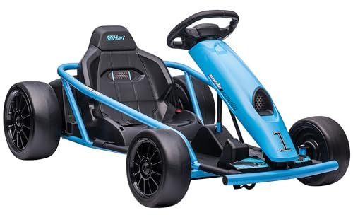 HOMCOM 24V Electric Go Kart for Kids, Ride-On Racing Go Kart with Slow Start, Music, Horn Honking and Safety Belt, for 8-12 Years Old, Blue