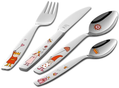 ZWILLING Prinzessin Emilie Kinderbesteck Set, 4-teilig, mit bunten Motiven, Für Kinder ab 3 Jahren, 18/10 Edelstahl [plastikfreie Verpackung]
