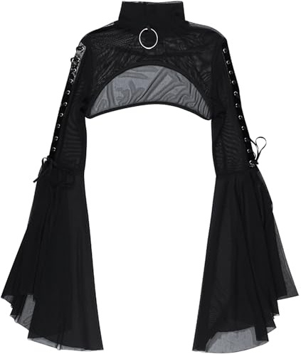 SEAUR Boléro Gotique Femmes Top Boléro Shrug en Dentelle Ados Fille Lolita Punk Cardigan Cache Epaule à Manches Longues Noir L