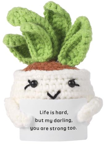 NQEUEPN Cactus Positivo All'Uncinetto, Divertente Pianta Cactus Fatta Mano Maglia Patate Positive con Carta Incoraggiante Regalo Supporto Emotivo per l'Arredamento della Camera da Letto