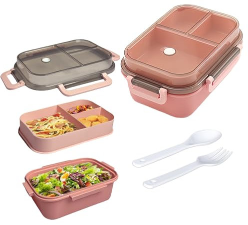 Echei Boite Repas Compartiment, Lunch Box Intégrées à 2 Couches, Bento Lunch Box Anti-fuite avec Couverts pour le Travail, L'école, Pique-nique