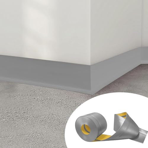 Hengrongshen Sockelleiste Selbstklebend, PVC Weichsockelleiste 50 mm x 20 mm x 18 m, Flexible Leisten Selbstklebend Geeignet für Büros, Arbeitszimmer, Küchen, Badezimmer (Grau)