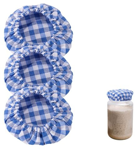 3pcs Sourdough Jar Cover, 4.33x4.33x0.2 Inch Reusable Cotton Cloth Jar Covers Unbleached Kombucha Jar Covers Bread Fermentation Cover Sourdough Bowl Covers (Blue)