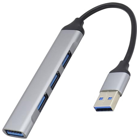 HCFeng USB 3.0 Hub Multiport Adapter,4 Ports U-S-B A Splitter Cable USB A Male to U-SB3.0A Female Hub 4 Ports Cable Aluminum U-S-B A to USB Adapter with 4 U-SB 3.0 Ports for Laptop[23CM/USB-A]
