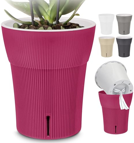 Happy Plants Vaso per orchidee, diametro 14,7 cm, con indicatore del livello dell'acqua integrato, vaso autoirrigante con stoppino, sistema di irrigazione per orchidee, fucsia, 2 litri