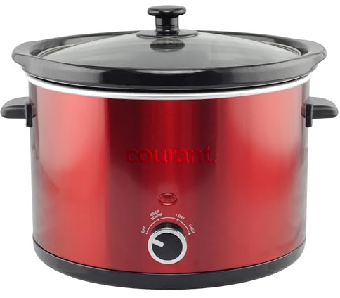 Courant 5.5 Quart Slow Cooker with Removable Ceramic Insert, & Glass Lid With Three Temperature Settings – Red