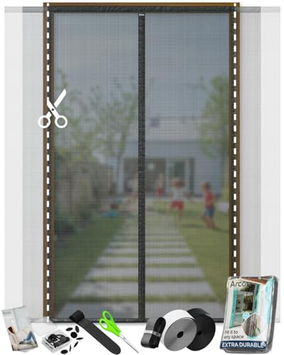 ARCOL Zanzariera Magnetica per Porta - Zanzariera Porta Finestra Larghezza Regolabile con Fettucce a Strappo - Tenda Zanzariera Porta Super Resistente - Tenda Zanzariera Magnetica (200x245 cm, Nero)