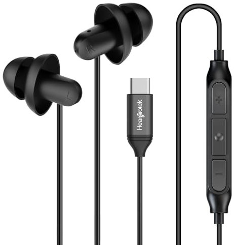 Hearprotek Auriculares Tipo C para Dormir, con Reducción de Ruido, Auriculares de Silicona con Micrófono para Teléfonos Android, para Viajar, Dormir y Roncar