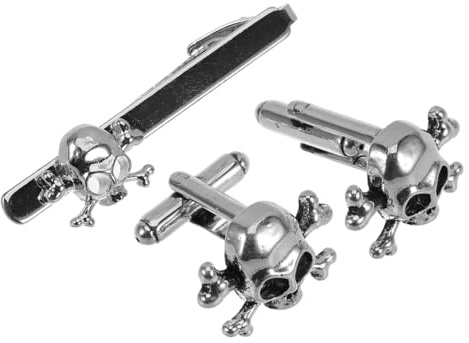 CALLARON Boutons de manchette en métal pour homme, boutons de manchette d'Halloween en forme de tête de mort, boutons de manchette gothiques, polis à la main, broche squelette élégante pour le travail