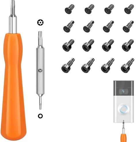 Poeland Dörrklockskruvmejsel, dubbelsidig ersättningsskruvmejsel med 16 T6 T15 skruvar för alla dörrklockor, kompatibel med videodörrklockan Doorbell 2, Pro och Elite (orange)