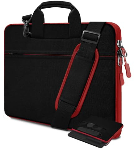 Laptop Shoulder Bag 17.3 inch Case, Durable Shockproof Protective Briefcase with Multi-Pockets Compatible with Most 17-17.3 inch HP Acer Dell Lenovo ASUS MSI Notebooks,Black red