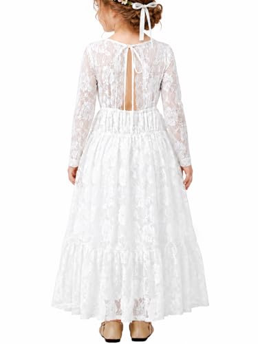 ALLOVIN Toddler & Girls Spring Graduation Lace Flower Girl Dress for Wedding Baptism First Communion Maxi Boho A-Line 3-12Y
