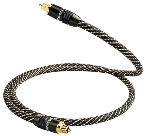 YYTCG Audiophile HiFi Optical Audio Cable – POF, 24K Gold-Plated Plugs, Digital Optical Audio Cable with Nylon Braid,Compatible with AV receivers,TV,Speaker,CD & Home Theater(4.92ft/1.5m)