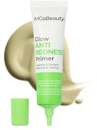 MCoBeauty - Glow Anti Redness Primer Makeup - Prep Face Primer with Blend of Centella Asiatica, Green Tea and Aloe Vera Extracts - Face Make-up - 30ml
