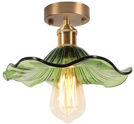 DLGLOLIN Plafonnier Luminaire en Verre, Créativité Fleur Décoration Lampe de Plafond, E27 Verte Éclairage de Plafond, Suspension Pour Couloir Salle à Manger Chambre
