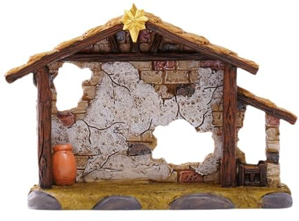 Jiuvaso Crèche de Noël Vide, 8,4 cm de Hauteur, Étable de la Nativité Miniature, Scène de Crèche de Noël en Résine, Stable de la Nativité pour Décoration de Table et d'Étagère