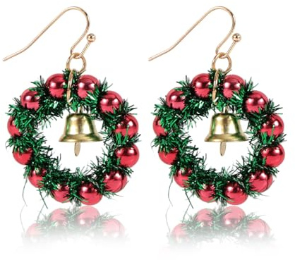 Mikovivi 2pcs Boucle Oreille Noel, Alliage Zinc Créoles à Paillettes Boucles d'Oreilles de Noël Couronne Cloches Bijoux pour Femmes Fête Bijoux