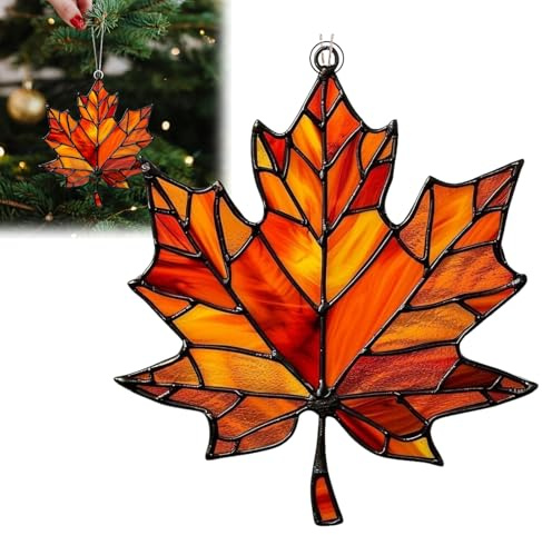 Maple Leaves Sun Catchers for Windows,Acrylic Autumn Decorations for Home Garden,Fall Leaves Hanging Ornament,Fall Decor for Living Room Thanksgiving,Autumn Ornaments,Ideal Garden Gifts(Red)