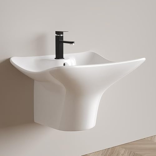 TXGJWRA Wall Mount Bathroom Vessel Sink, Small Ceramic Cloakroom Basin Rectangular Gloss Vanity Sink, Wall Hung Corner Washbasin Wc, Standard Drain Holes,White a-56.5x40x39cm