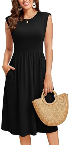 Zeagoo Women Dresses Summer Midi Dress Round Neck Sleeveless Tunic Dress Casual A-Line Dresses with Pockets