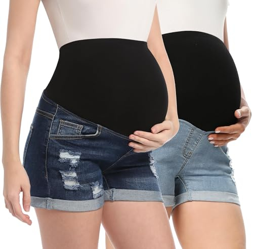Gowjog Jeans Shorts Maternity Shorts Jeans Maternity Jeans Short Maternity Trousers Short Summer Maternity Jeans Short for Summer Maternity Shorts with Belly Band