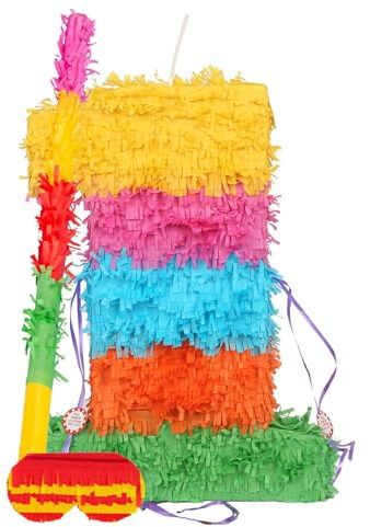 Fax Potato Number 1 Pop-Out Piñata with Stick & Blindfold - Rainbow Stick - Fillable Colorful Rainbow Pinata Lightweight Cardboard Party Decoration Pack Game Set for Birthdays, Anniversary