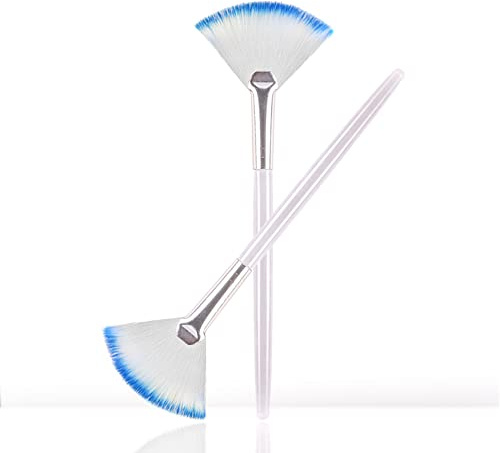 Soft 'N Style Taklon Fan Mask Brush Acid Applicator for Glycolic Peel/Masques (2, white/blue)