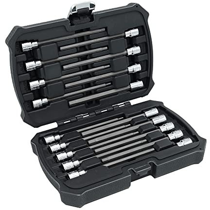 MichaelPro 18-Piece 3/8 Inch Drive Hex Bit Socket Set, SAE & Metric Sizes, Extra Long Bits, Storage Case