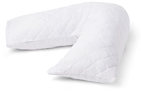 C Stores Large V Pillow with Quilted Pillowcase Extra Filled Cushioning Support for Head, Neck & Back – Non Allergenic (V PILLOW WITH QUILTED WHITE PILLOWCASE)