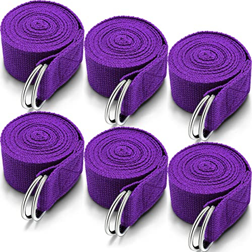 6 Pcs Yoga Strap for Stretching 8 Ft Yoga Exercise Adjustable Straps Bands with Safe Adjustable D Ring Buckle for Pilates Gym Workouts Fitness Improves Sitting Posture(Purple)