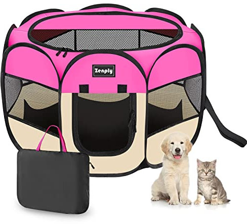 Tragbare Haustier Hund Laufstall, Pop Up Keine Montage Kennel Zelt Crate Indoor Outdoor mit Schatten Belüftung Mesh für kleine Hund, Kätzchen, Katze, Kaninchen